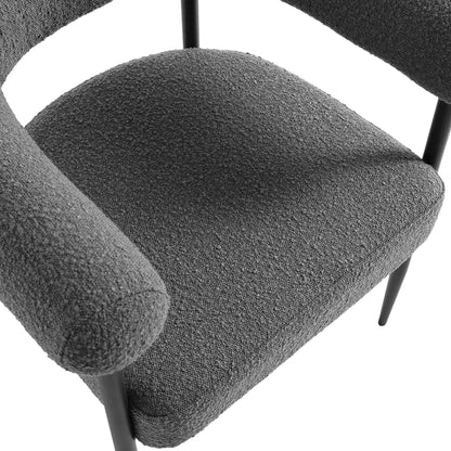 Chaise de salle à manger Fulbourn en tissu boucle anthracite avec pieds en métal noir