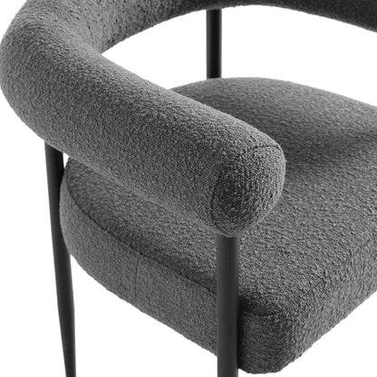 Chaise de salle à manger Fulbourn en tissu boucle anthracite avec pieds en métal noir