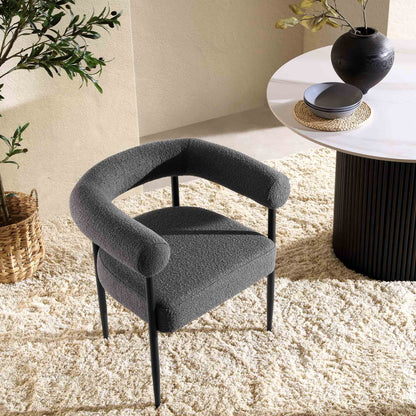 Chaise de salle à manger Fulbourn en tissu boucle anthracite avec pieds en métal noir