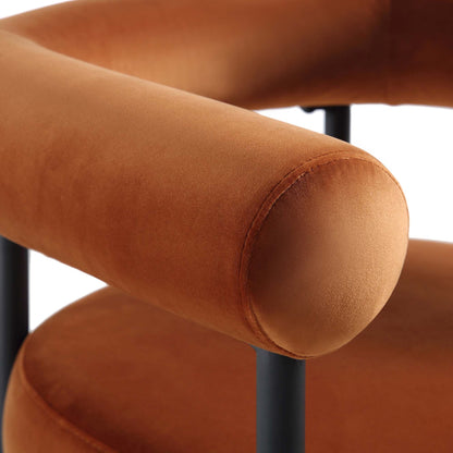 Chaise de salle à manger Fulbourn en velours rouille avec pieds noirs