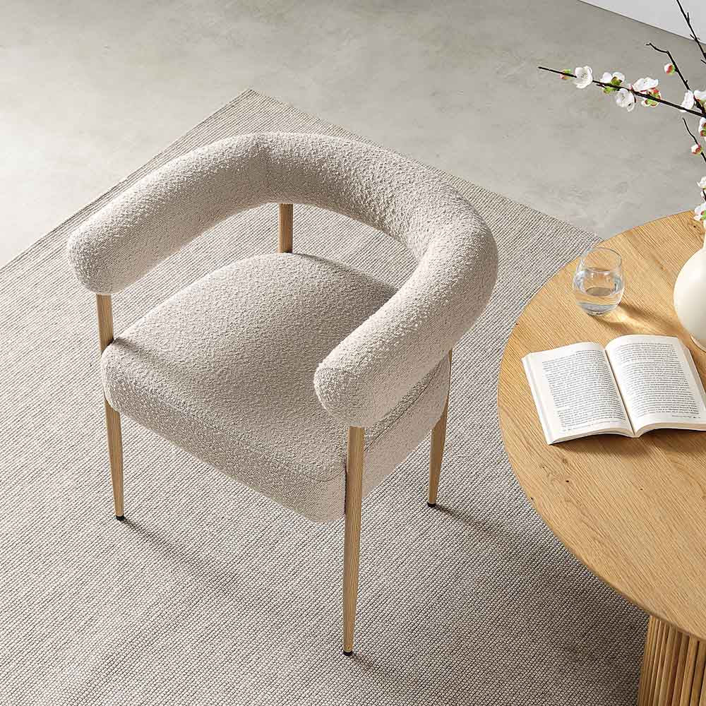 Chaise de salle à manger Fulbourn Taupe Boucle avec pieds effet bois naturel
