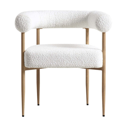 Chaise de salle à manger Fulbourn blanche bouclée avec pieds effet bois naturel