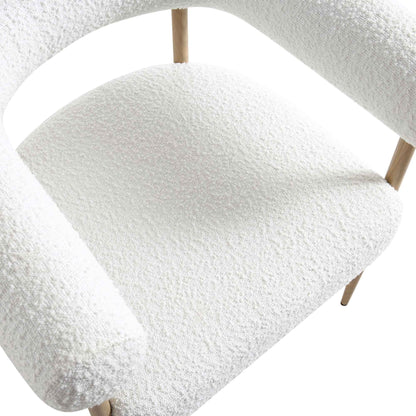 Chaise de salle à manger Fulbourn blanche bouclée avec pieds effet bois naturel