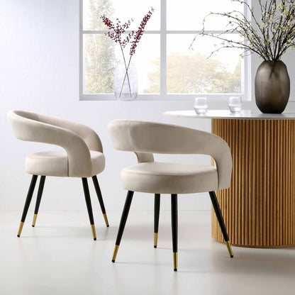 Ensemble de 2 chaises de salle à manger en velours champagne Laurel Wave