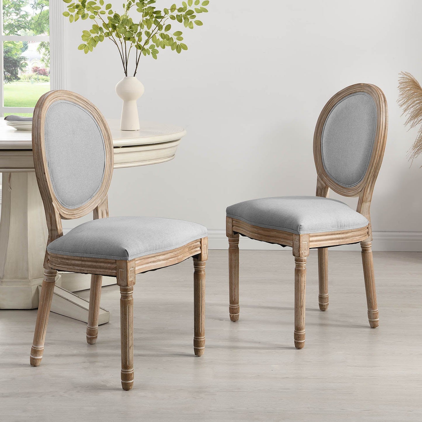 Lot de 2 chaises de salle à manger classiques en bois blanchi à la chaux Lainston, gris