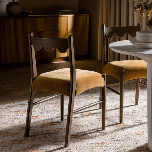 Ensemble de 2 chaises de salle à manger Ludlow, chenille miel épicé | Chêne argenté