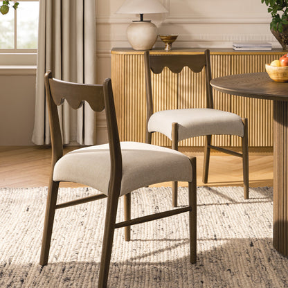 Ensemble de 2 chaises de salle à manger Ludlow, tissu avoine | Cadre en chêne argenté