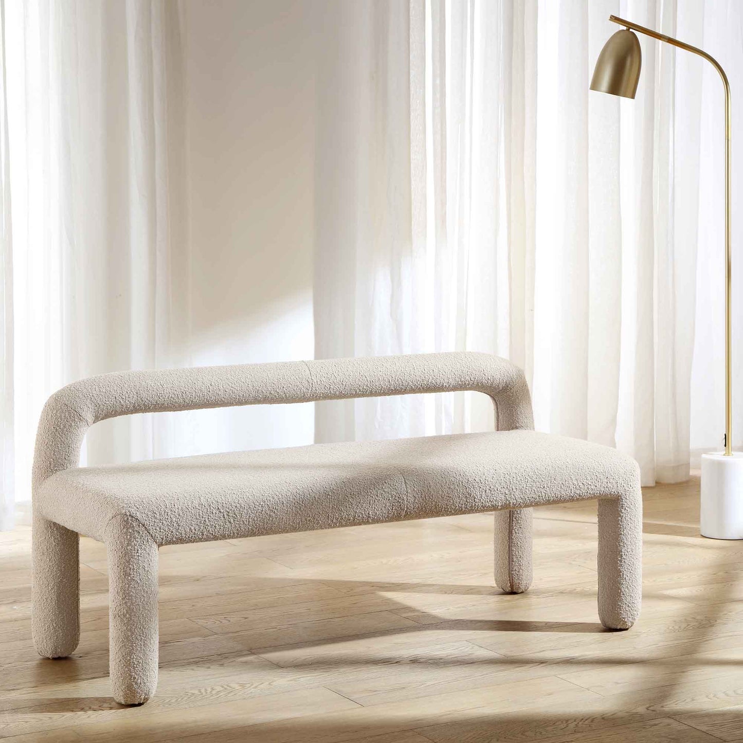 Banc de salle à manger 3 places Libby Taupe clair Boucle