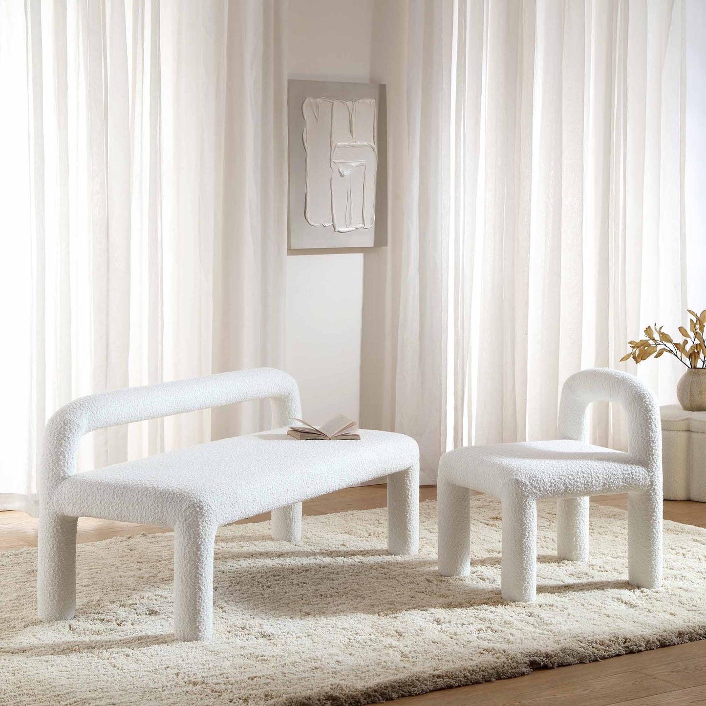 Banc de salle à manger 3 places Libby Light White Boucle
