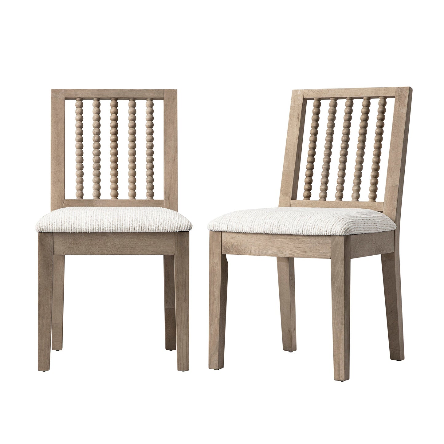 Ensemble de 2 chaises de salle à manger Hemingford en chêne lavé, tissu texturé beige et fuseau