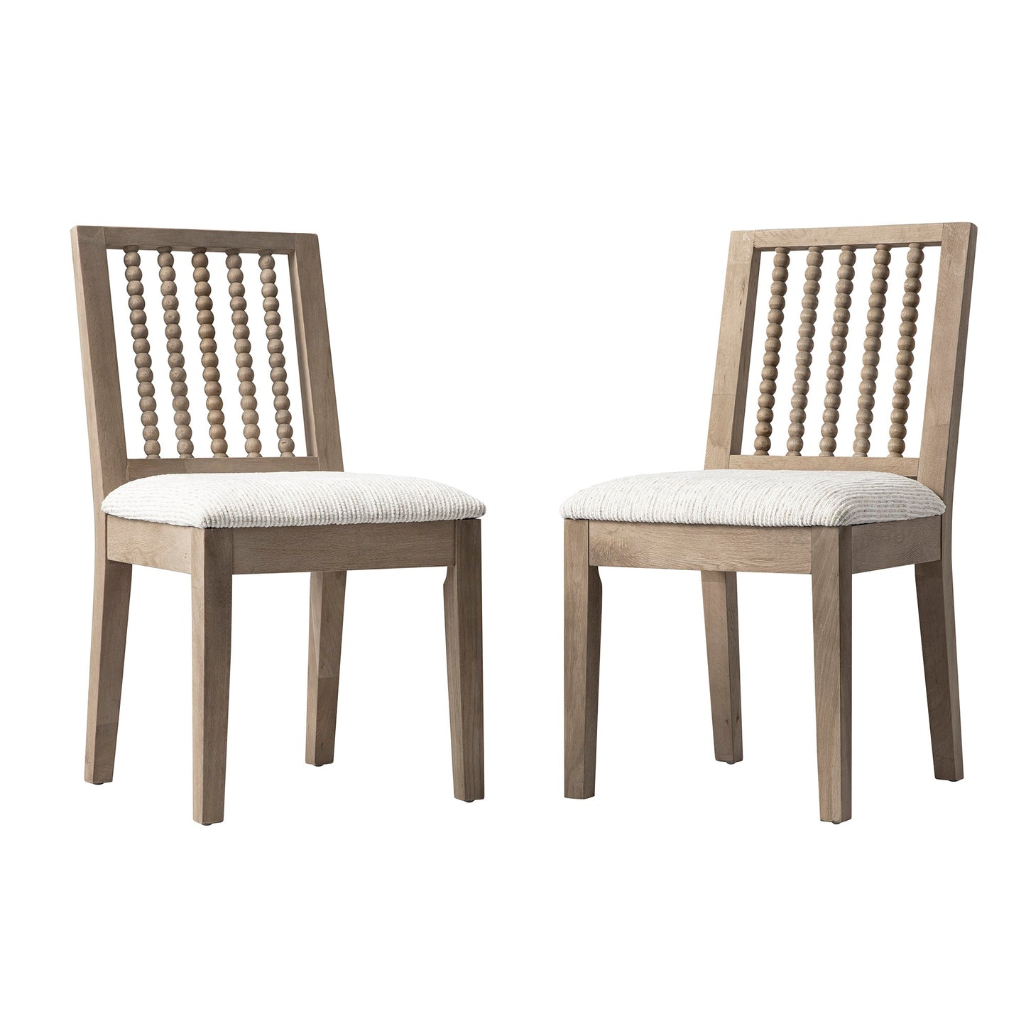 Ensemble de 2 chaises de salle à manger Hemingford en chêne lavé, tissu texturé beige et fuseau