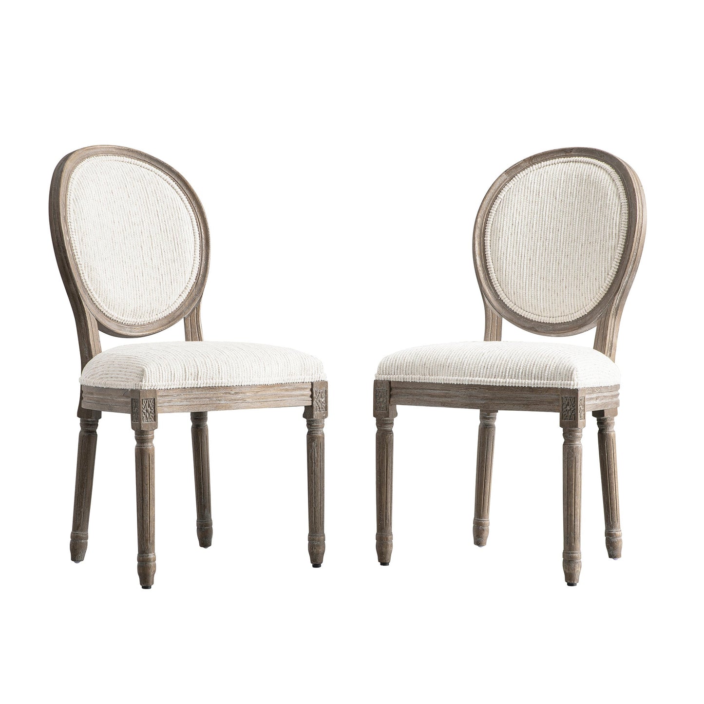 Ensemble de 2 chaises de salle à manger classiques en chêne patiné Lainston, tissu texturé beige