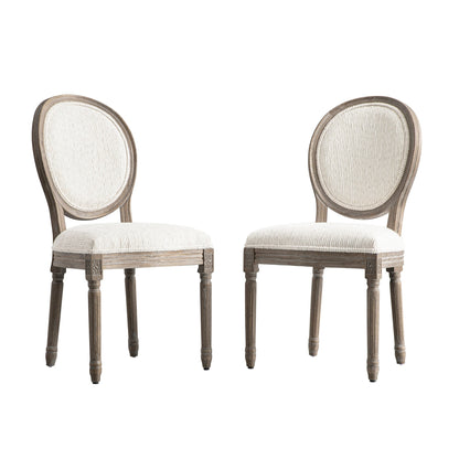Ensemble de 2 chaises de salle à manger classiques en chêne patiné Lainston, tissu texturé beige