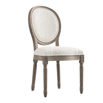 Ensemble de 2 chaises de salle à manger classiques en chêne patiné Lainston, tissu texturé beige