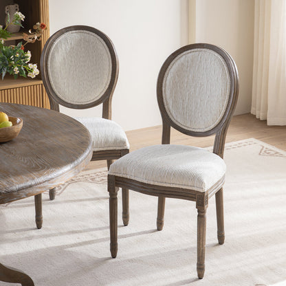 Ensemble de 2 chaises de salle à manger classiques en chêne patiné Lainston, tissu texturé beige