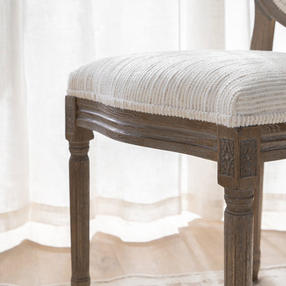 Ensemble de 2 chaises de salle à manger classiques en chêne patiné Lainston, tissu texturé beige