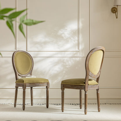 Ensemble de 2 chaises de salle à manger classiques en chêne patiné Lainston, velours caramel