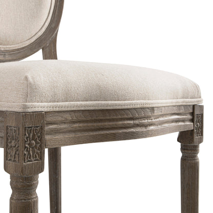 Ensemble de 2 chaises de salle à manger classiques en chêne patiné Lainston, tissu brossé avoine