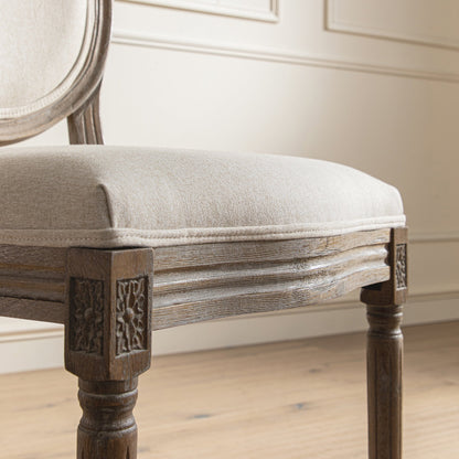 Ensemble de 2 chaises de salle à manger classiques en chêne patiné Lainston, tissu brossé avoine