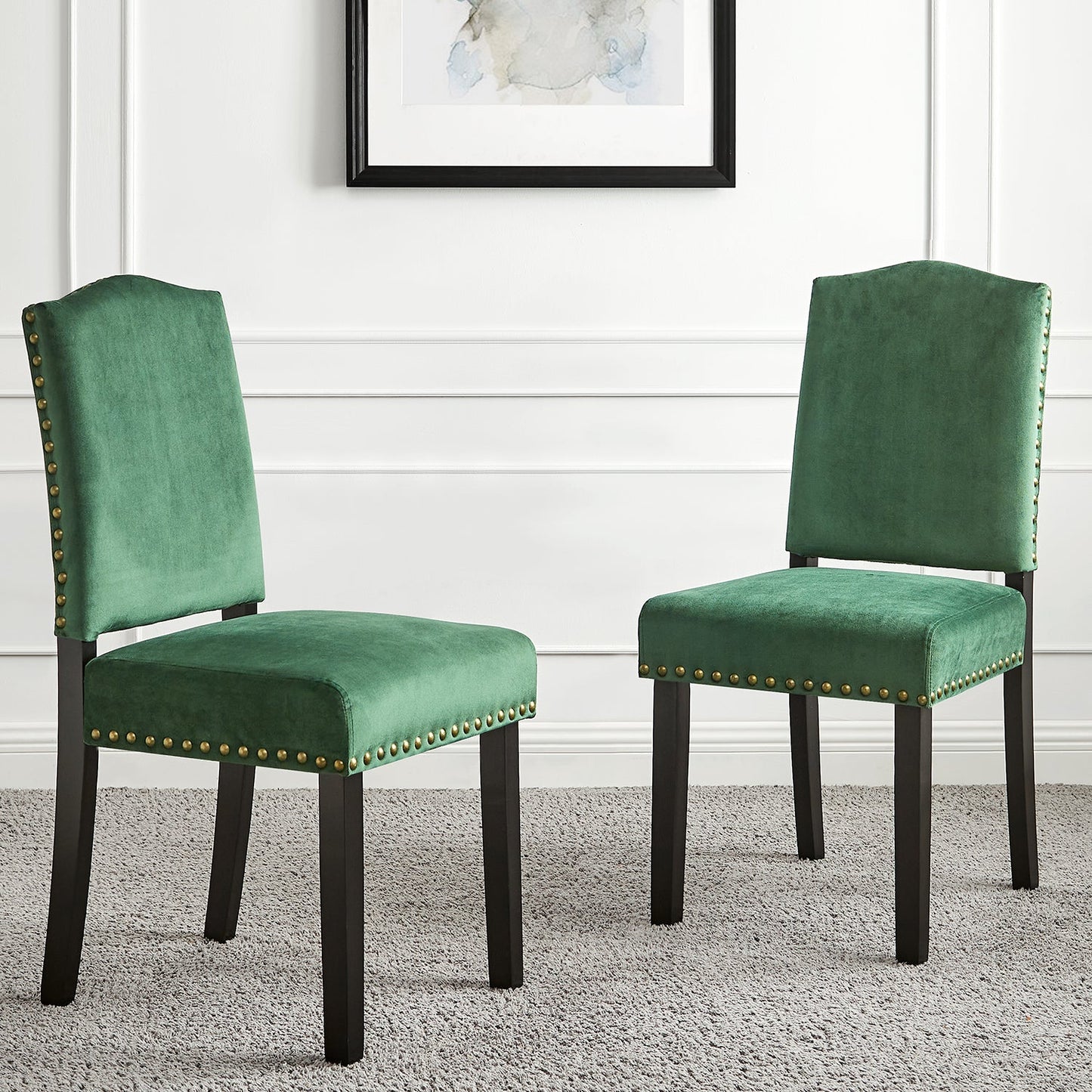 Ensemble de 2 chaises de salle à manger en velours vert pin Draycott