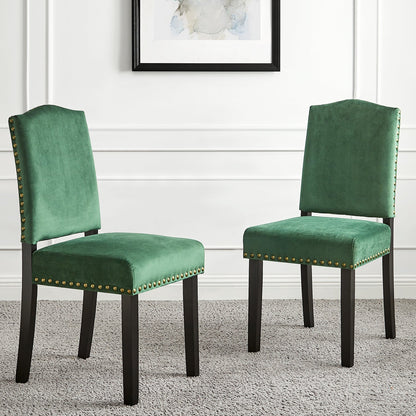 Ensemble de 2 chaises de salle à manger en velours vert pin Draycott