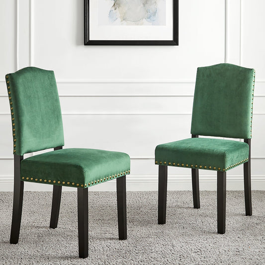 Ensemble de 2 chaises de salle à manger en velours vert pin Draycott