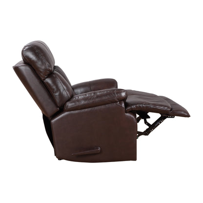 Fauteuil inclinable manuel Davin en cuir pleine fleur marron avec repose-pieds extensible