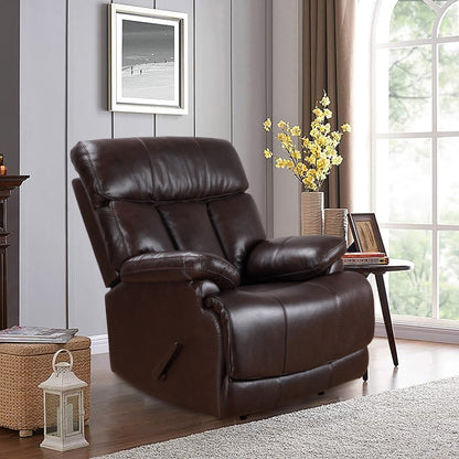 Fauteuil inclinable manuel Davin en cuir pleine fleur marron avec repose-pieds extensible