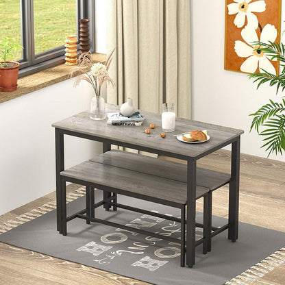 Ensemble table et chaises de salle à manger, ensemble table de bar en bois, table de cuisine avec 2 bancs - 3 pièces