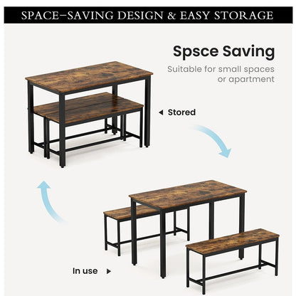Ensemble table et chaises de salle à manger, ensemble table de bar en bois, table de cuisine avec 2 bancs - 3 pièces