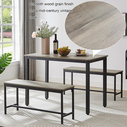 Ensemble table et chaises de salle à manger, ensemble table de bar en bois, table de cuisine avec 2 bancs - 3 pièces