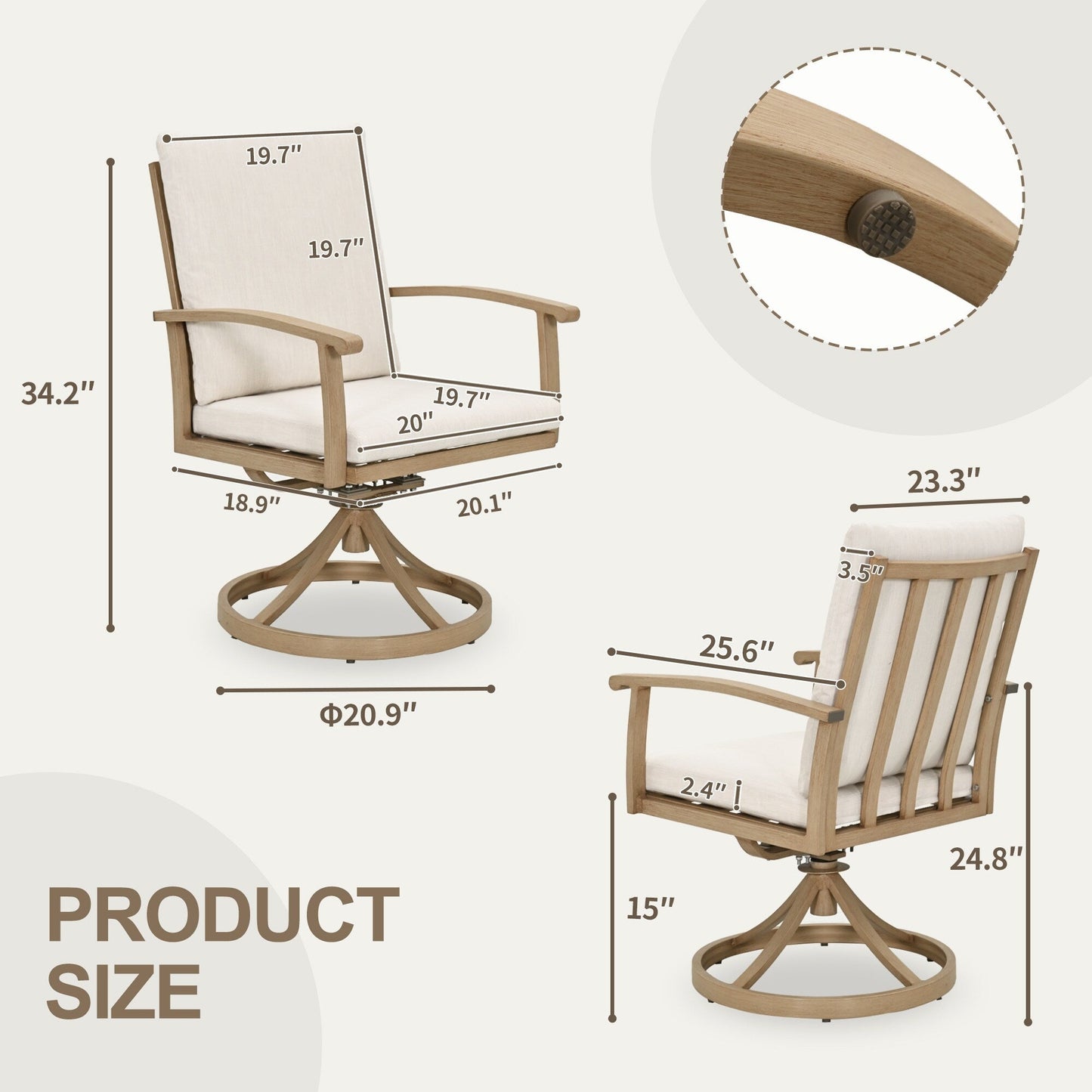 Ensemble de salle à manger de patio en aluminium EGEIROS LIFE AluLux 9 pièces avec 2 chaises de salle à manger pivotantes, 6 chaises de salle à manger et coussins lavables