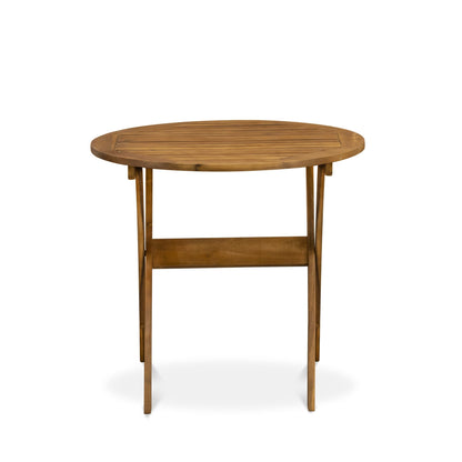Ensemble bistro d'extérieur East West Furniture comprenant une table basse ronde en bois et 2 chaises pliantes, finition huile naturelle