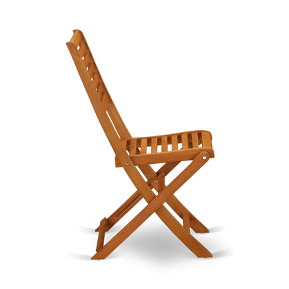 Ensemble bistro d'extérieur East West Furniture comprenant une table basse ronde en bois et 2 chaises pliantes, finition huile naturelle