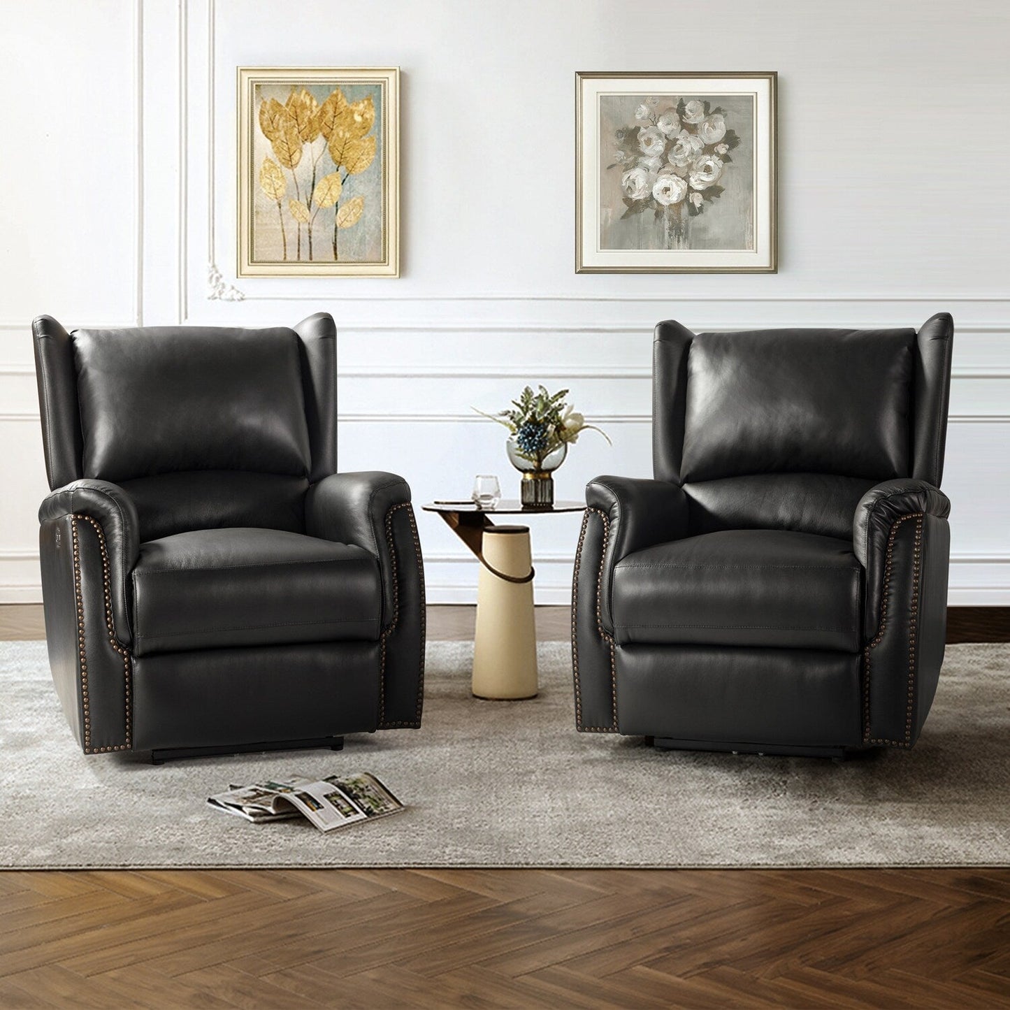 Fauteuil inclinable électrique Eduardo en cuir véritable avec port USB (lot de 2)