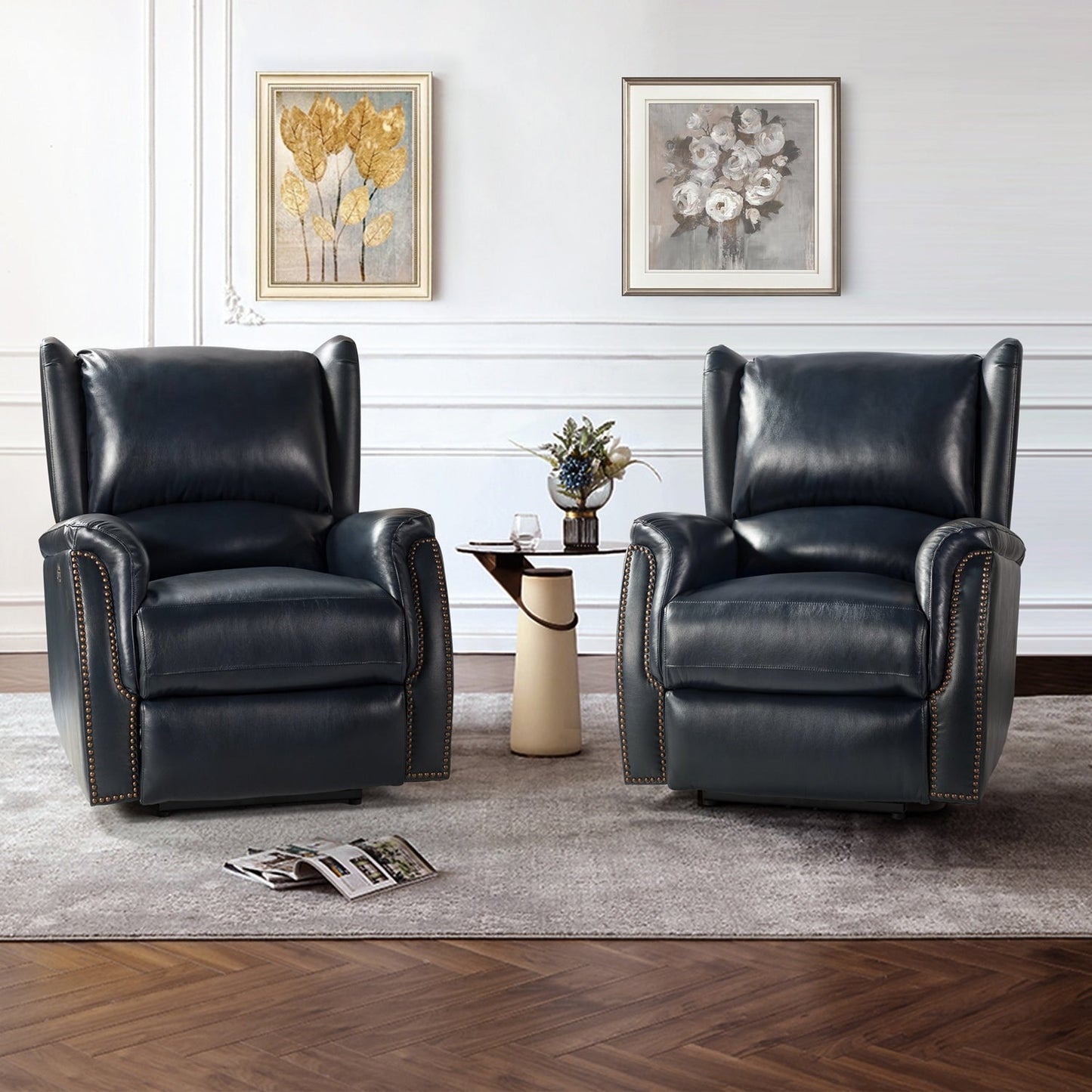 Fauteuil inclinable électrique Eduardo en cuir véritable avec port USB (lot de 2)