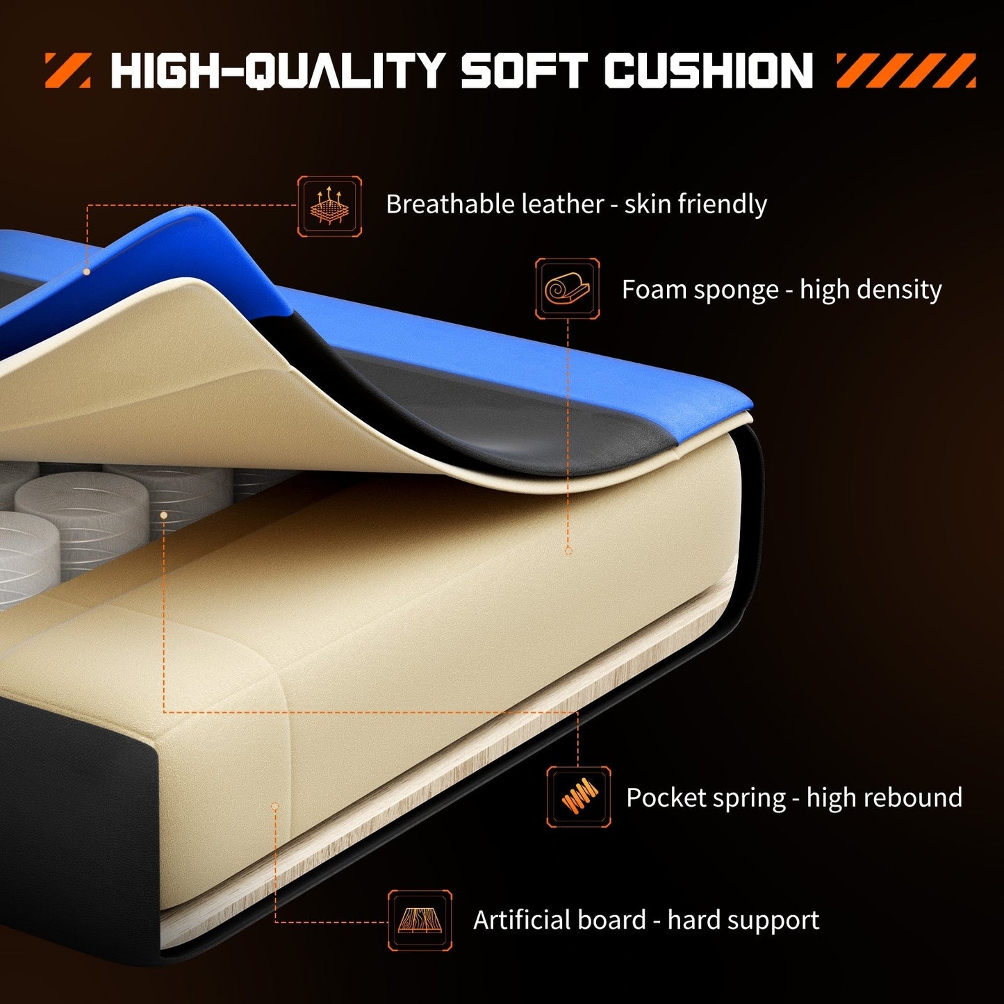 Fauteuil de jeu ergonomique pivotant à 360° en cuir PU avec repose-pieds, appui-tête, soutien lombaire et hauteur réglable