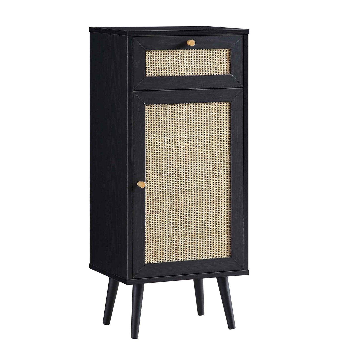 Armoire de salle de bain 1 porte en rotin tressé Frances, noir