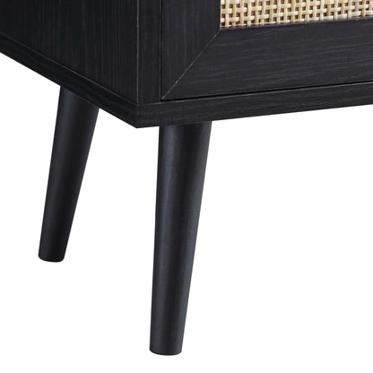 Armoire de salle de bain 1 porte en rotin tressé Frances, noir