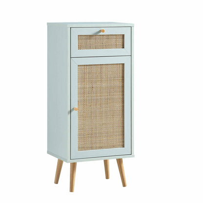 Armoire de salle de bain 1 porte en rotin tressé Frances, menthe