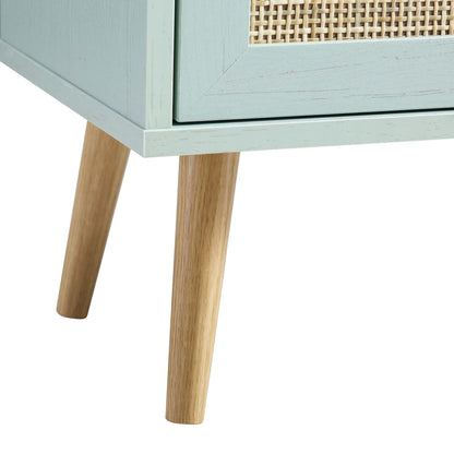 Armoire de salle de bain 1 porte en rotin tressé Frances, menthe