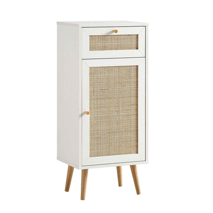 Meuble de salle de bain 1 porte en rotin tressé Frances, blanc