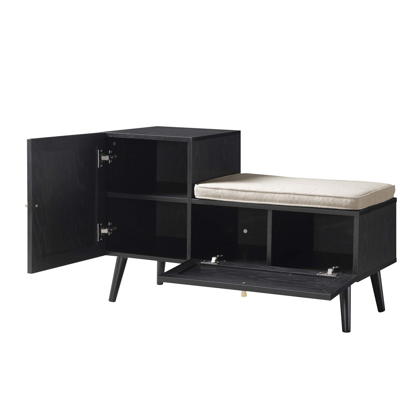 Banc de rangement en rotin tressé Frances avec coussin, noir