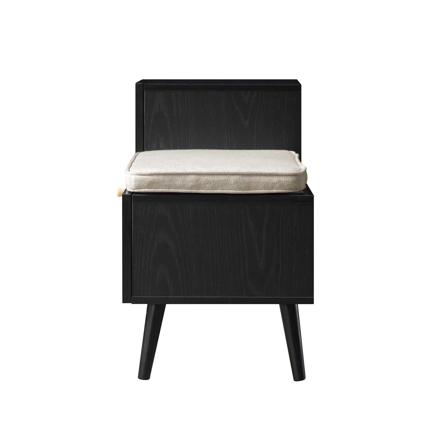 Banc de rangement en rotin tressé Frances avec coussin, noir