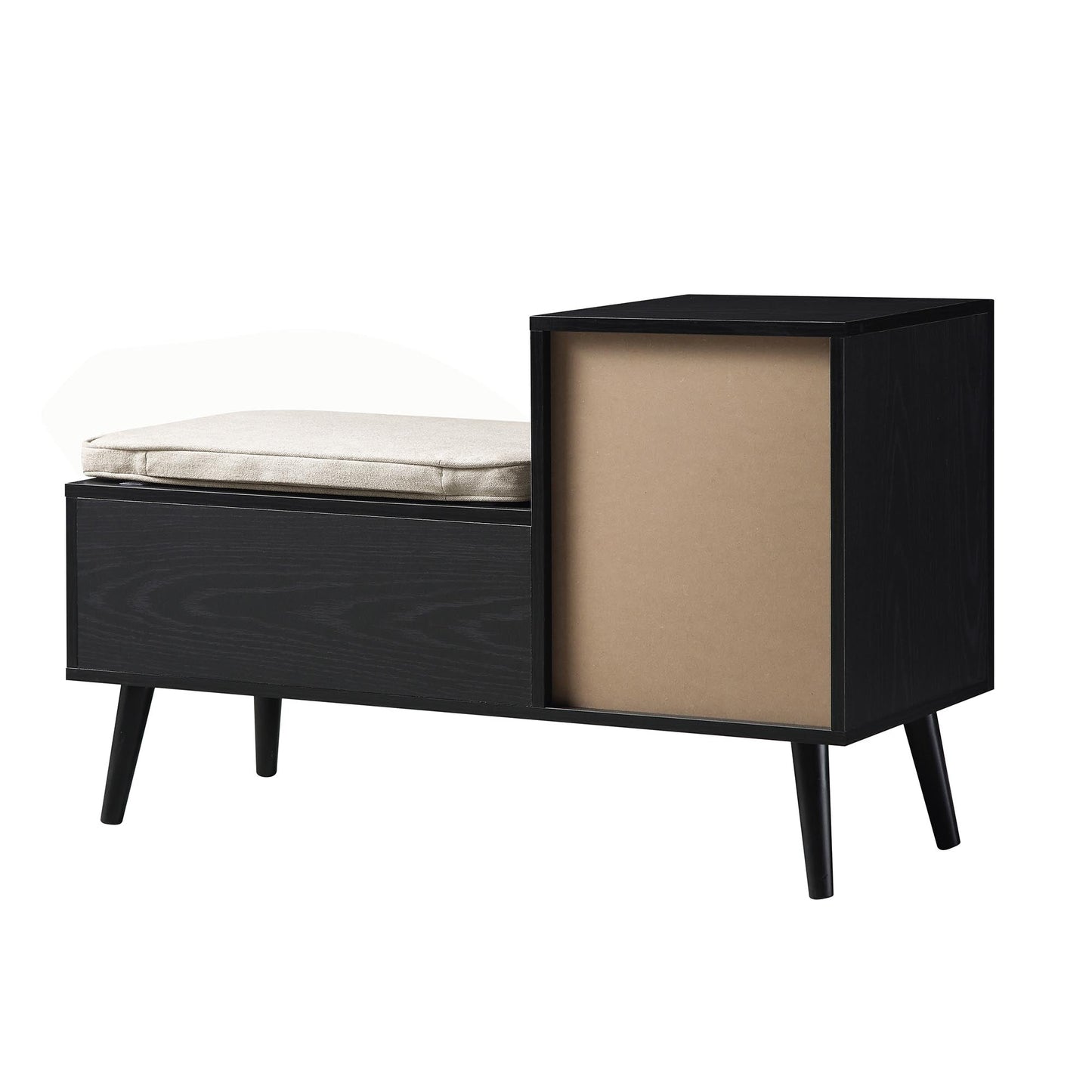 Banc de rangement en rotin tressé Frances avec coussin, noir