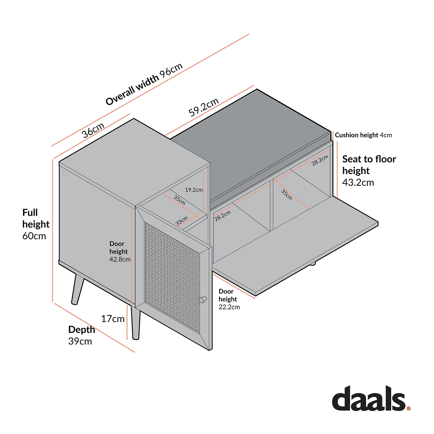 Banc de rangement en rotin tressé Frances avec coussin, blanc
