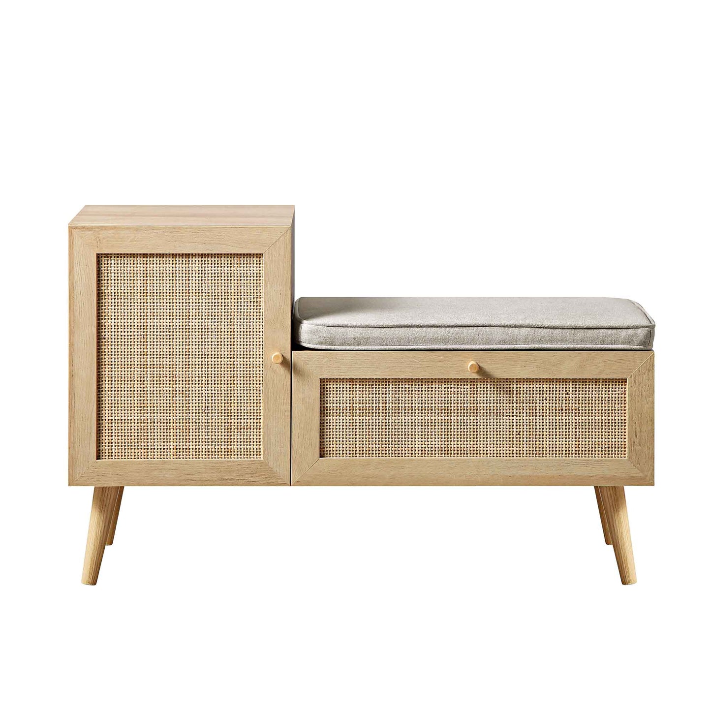 Banc de rangement en rotin tressé Frances avec coussin, naturel