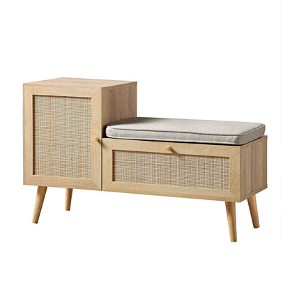 Banc de rangement en rotin tressé Frances avec coussin, naturel