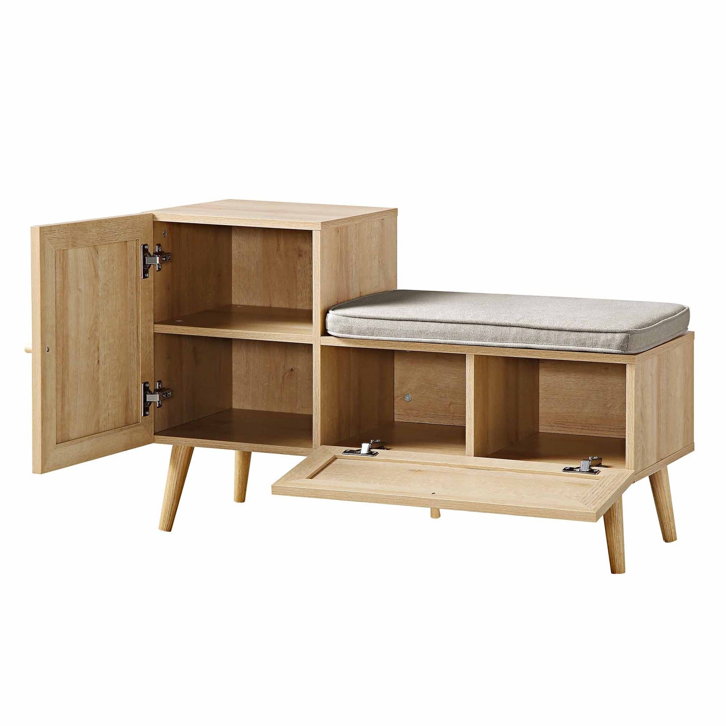 Banc de rangement en rotin tressé Frances avec coussin, naturel