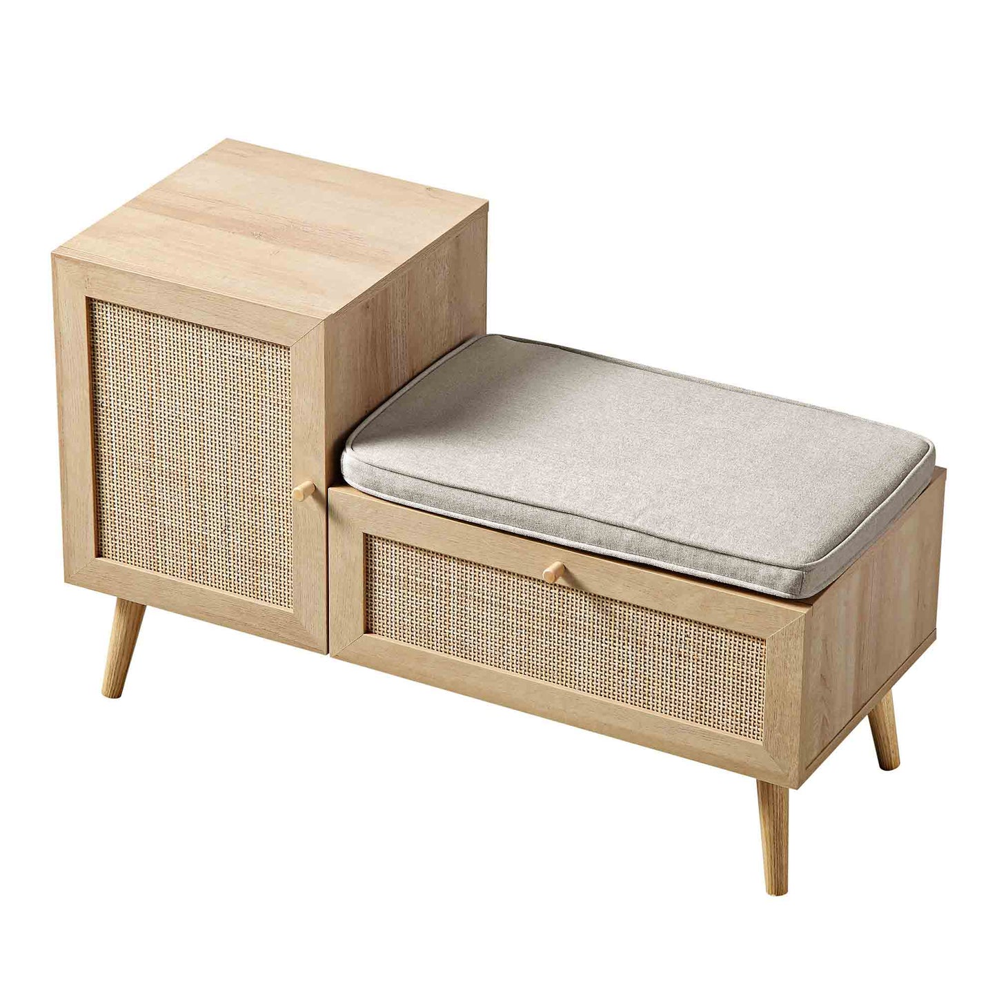 Banc de rangement en rotin tressé Frances avec coussin, naturel